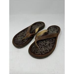 OluKai Paniolo Sandals Sz 9 W Womens Slippers Flip Flops Leather Brown